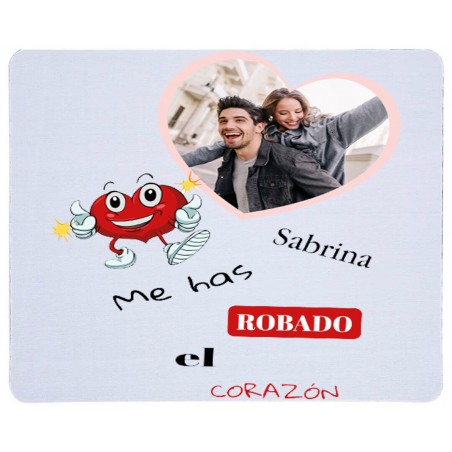 Mousepad bianco mi hai rubato il cuore personalizzato con nome e foto a colori vivaci