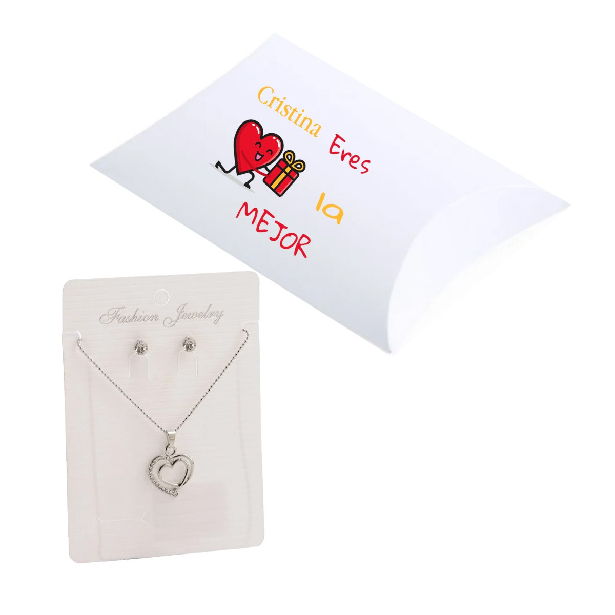 Collana con orecchini in scatola regalo personalizzata con nome sei la migliore