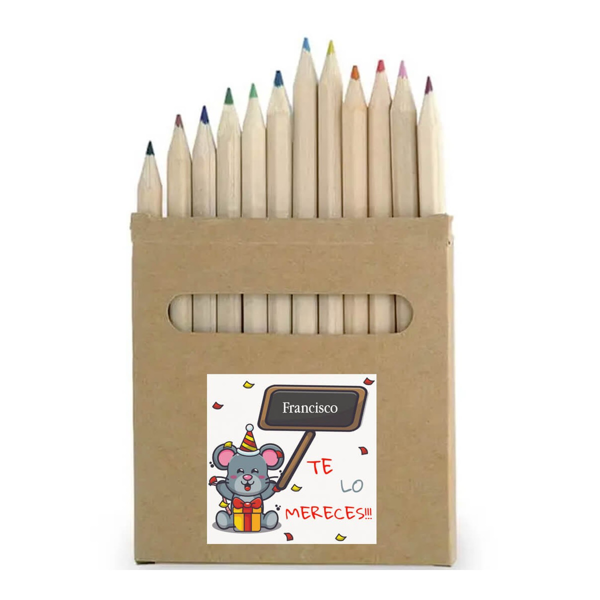 Scatola di matite colorate personalizzata con adesivo con nome te lo meriti