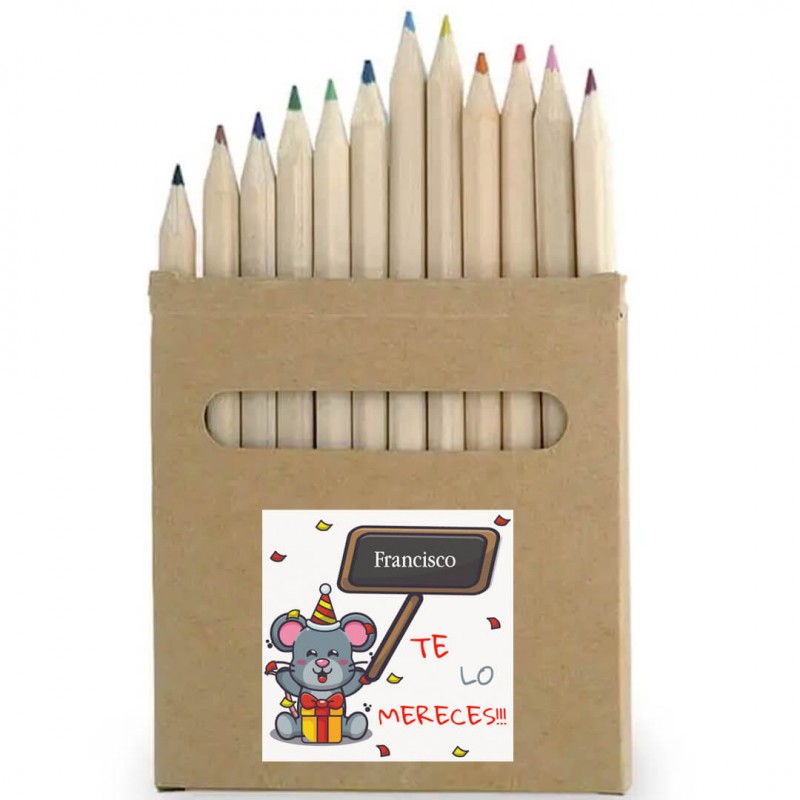 Scatola di matite colorate personalizzata con adesivo con nome te lo meriti