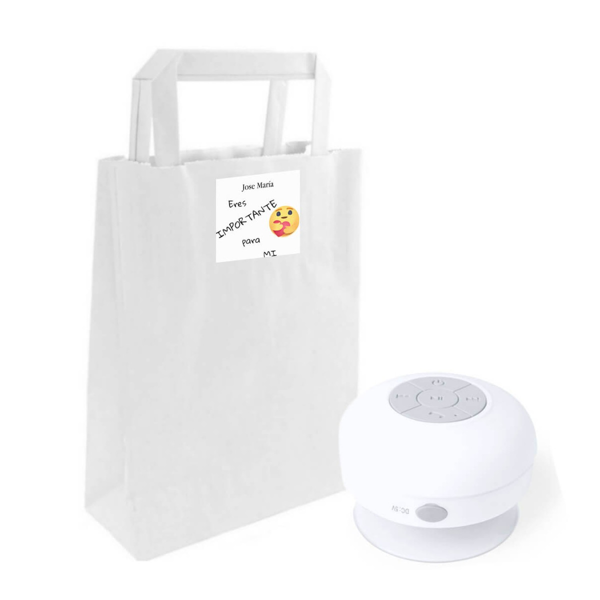 Altoparlante bluetooth impermeabile in busta kraft personalizzata con adesivo sei importante per me