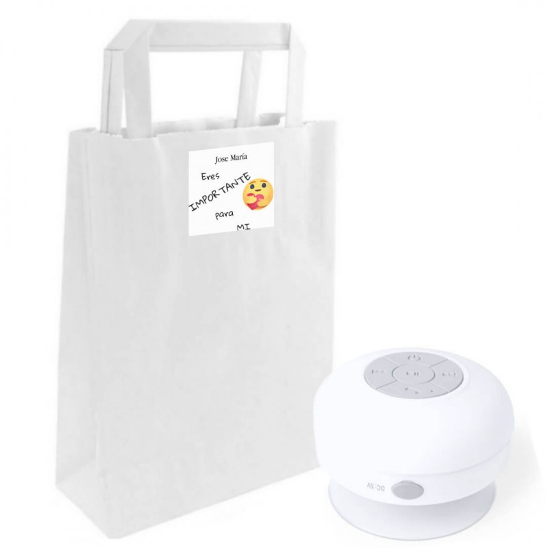 Altoparlante bluetooth impermeabile in busta kraft personalizzata con adesivo sei importante per me