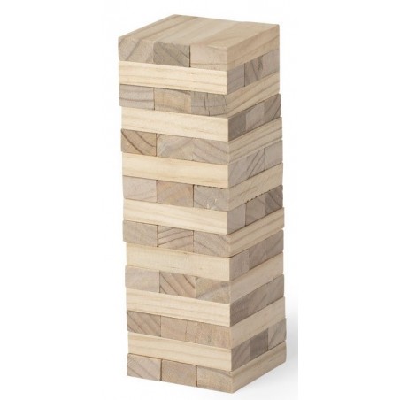 Gioco jenga presentato in una borsa kraft personalizzata con adesivo sei importante per me