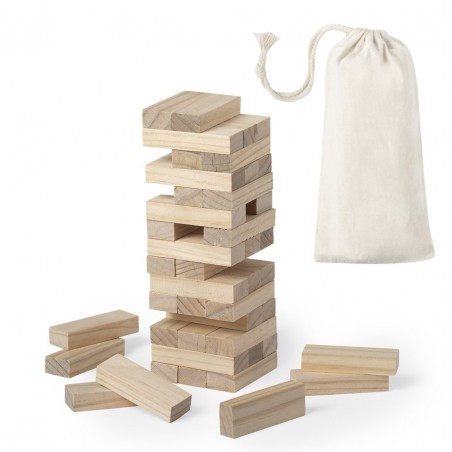 Gioco jenga presentato in una borsa kraft personalizzata con adesivo sei importante per me