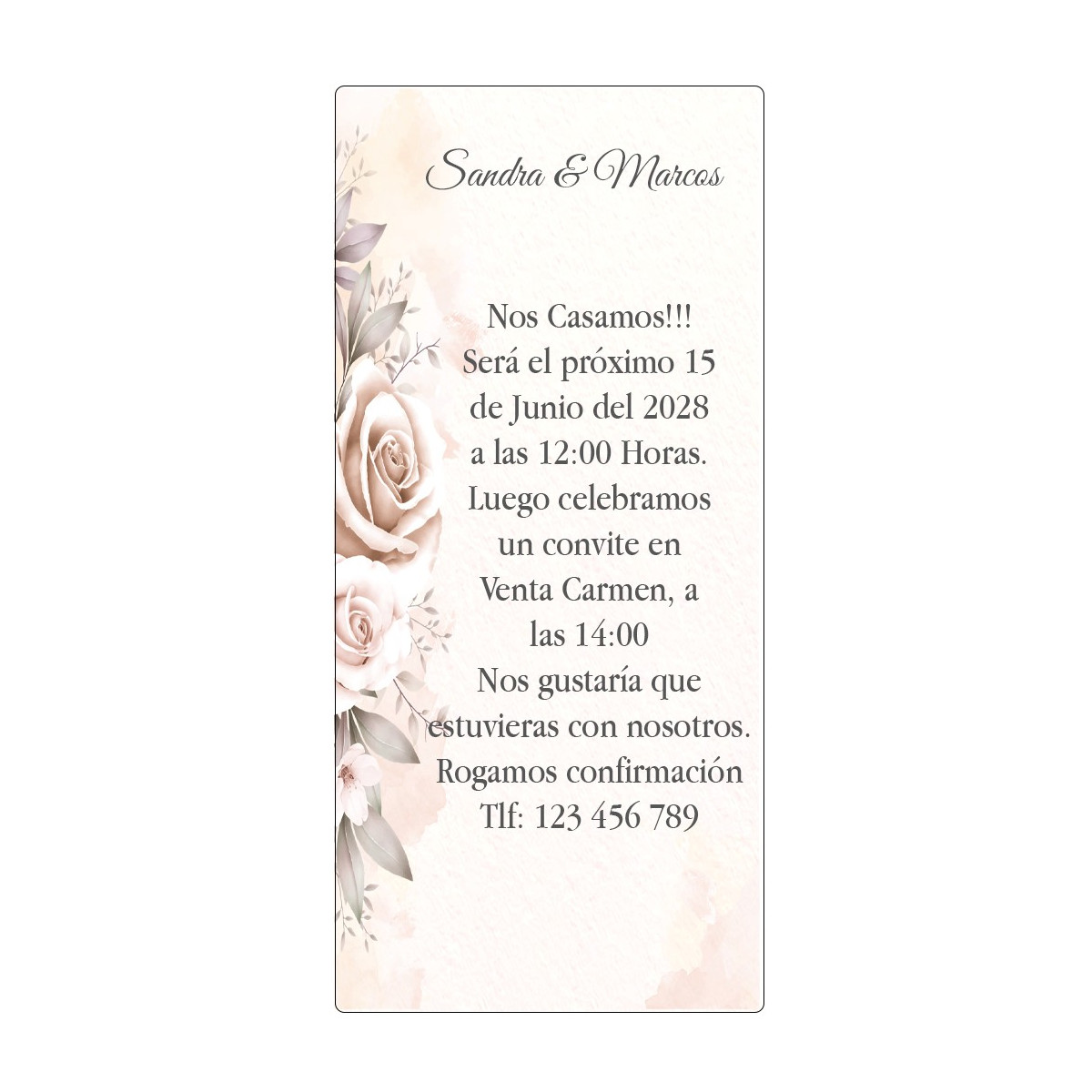 Invito di matrimonio fiori personalizzato con testo