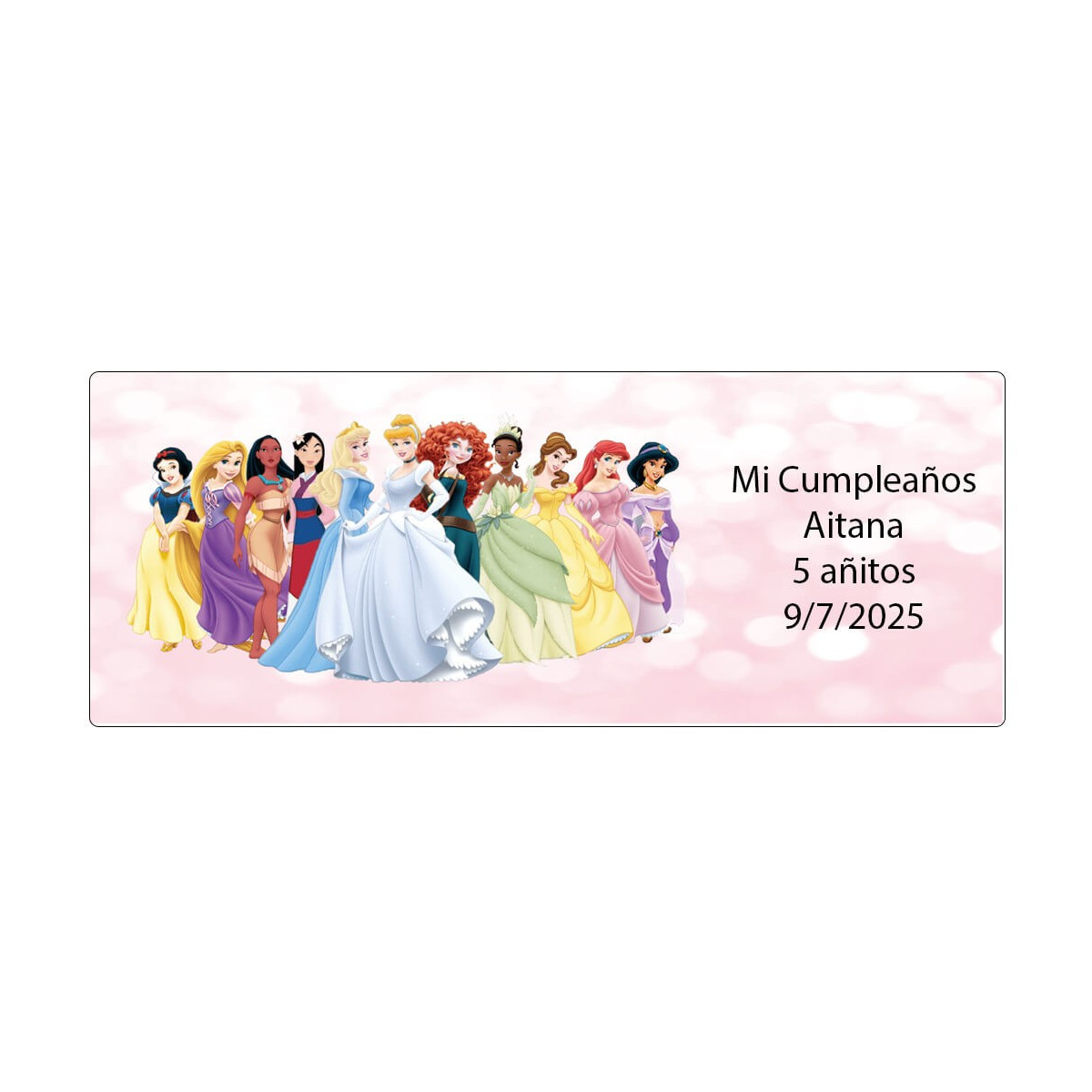 Adesivo personalizzato con testo e nome della principessa Disney