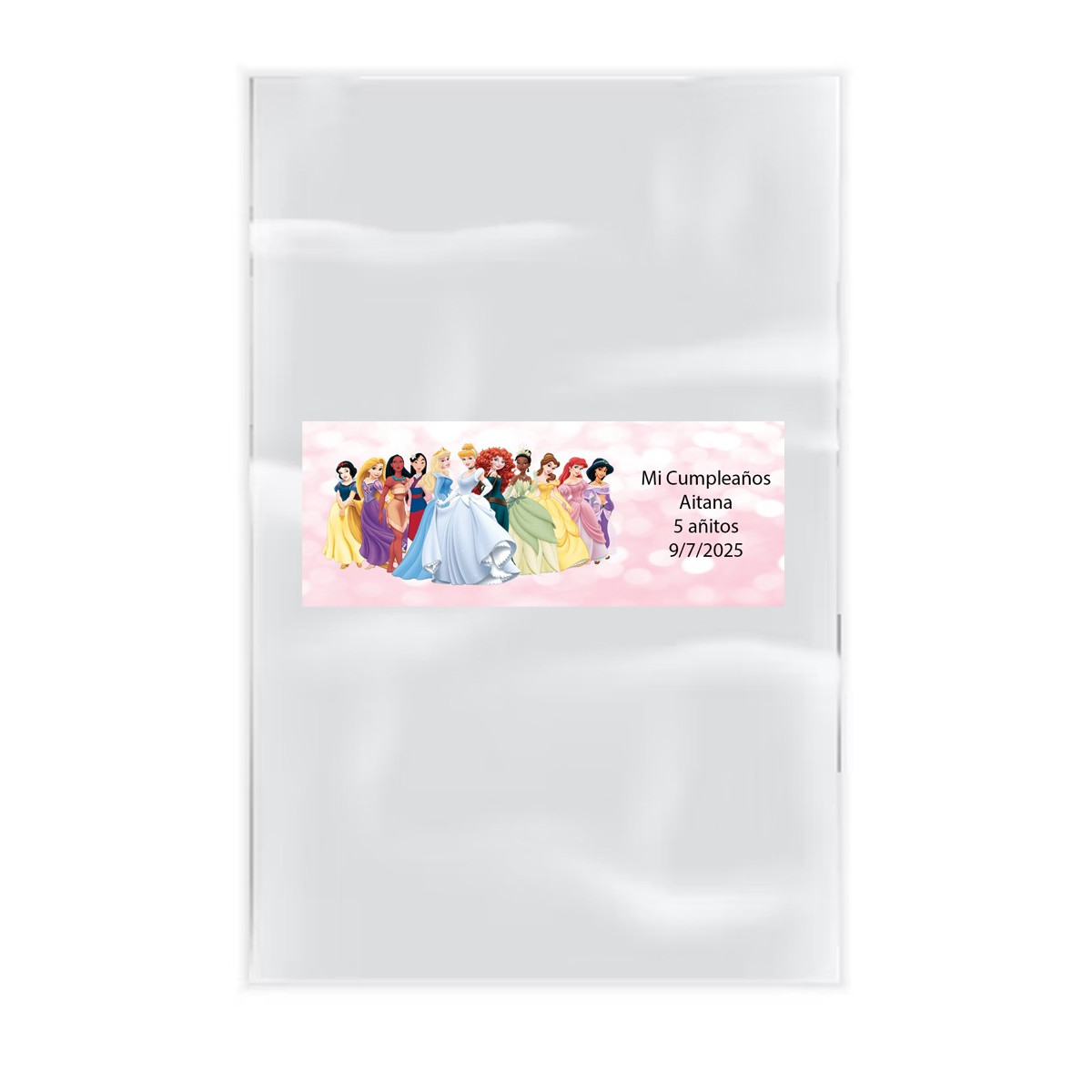 Confezione 20 Sacchetti Trasparenti Con Adesivo Personalizzato Con Testo E  Nome Principesse Disney