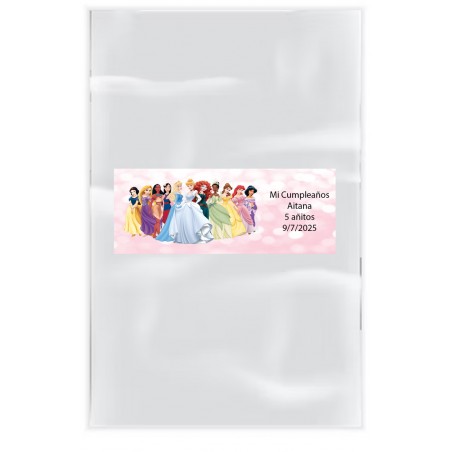 Pacchetto di 20 sacchetti trasparenti con adesivo personalizzato con testo e nome delle principesse Disney