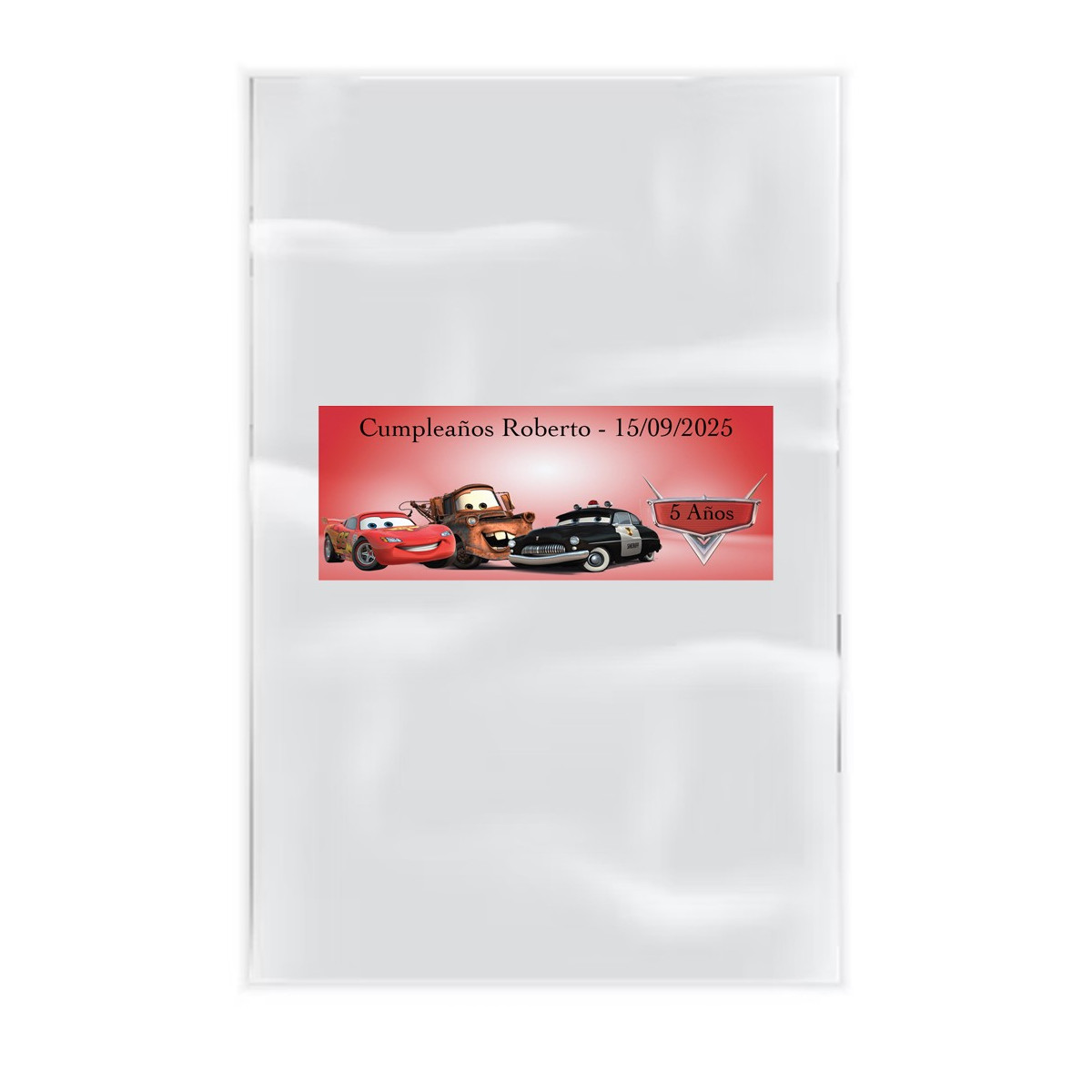 Pacchetto di 20 sacchetti trasparenti personalizzati con adesivi cars