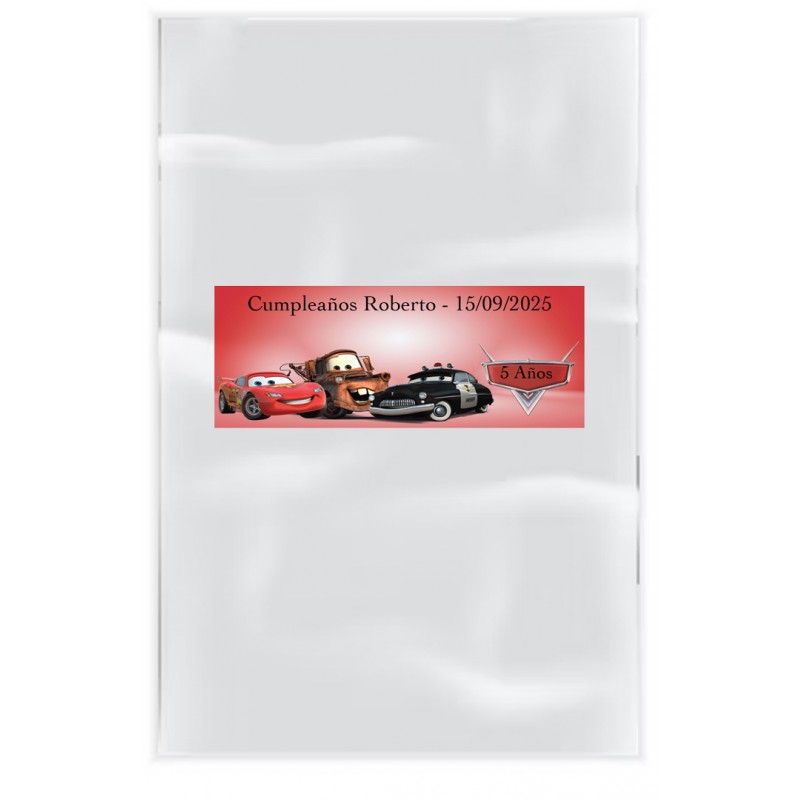 Pacchetto di 20 sacchetti trasparenti personalizzati con adesivi cars
