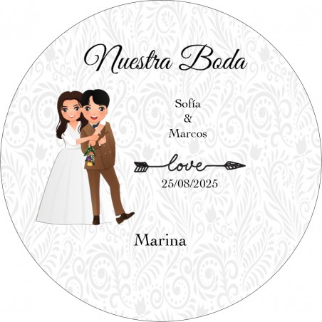 Adesivo rotondo personalizzato con nome degli invitati e degli sposi per matrimoni