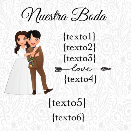 Adesivo quadrato personalizzato con nome dell'ospite e degli sposi per matrimoni