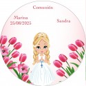 Adesivo rotondo personalizzato con nome dell'ospite e nome della comunione
