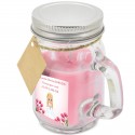 Candela aromatica rosa personalizzata con nome dell'invitato e bambina comunione con adesivo