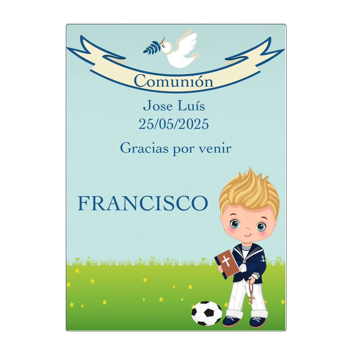 Adesivo comunione bambino personalizzato con il nome degli invitati