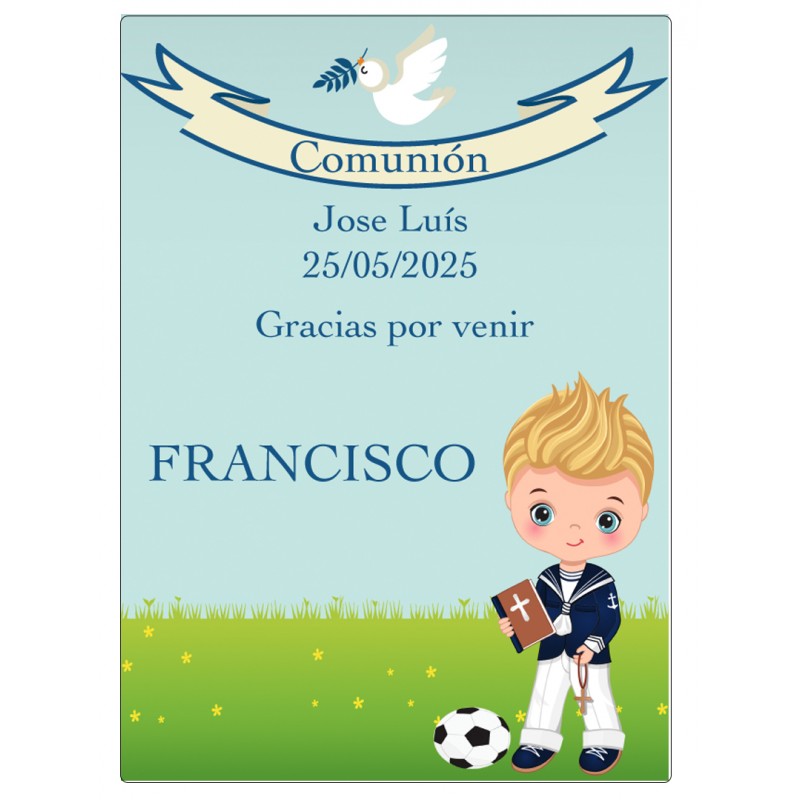 Adesivo comunione bambino personalizzato con il nome degli invitati