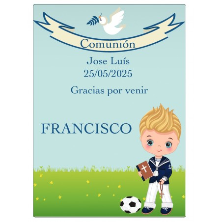 Adesivo personalizzato per la comunione del bambino con i nomi degli invitati