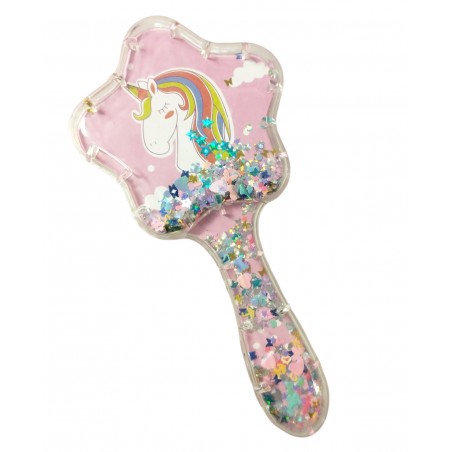 Spazzola districante unicorno a forma di stella con coriandoli all\'interno
