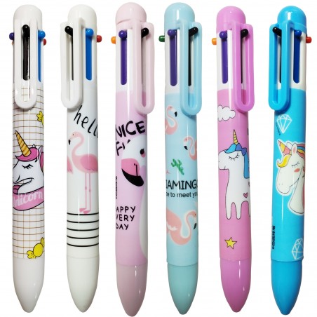 Penna a sfera Kawaii Unicorn e Flamingo Multi Ink