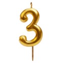 Candela di compleanno color oro numero 3