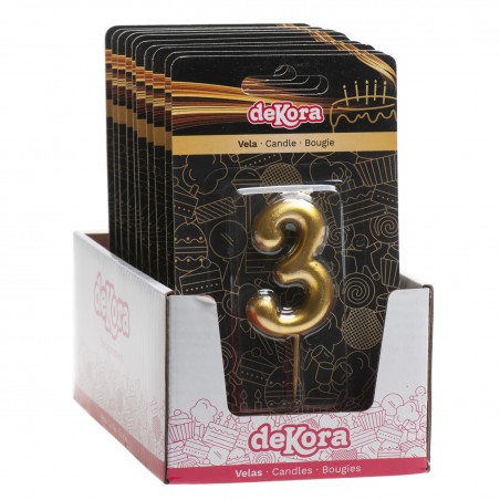 Candela di compleanno color oro numero 3