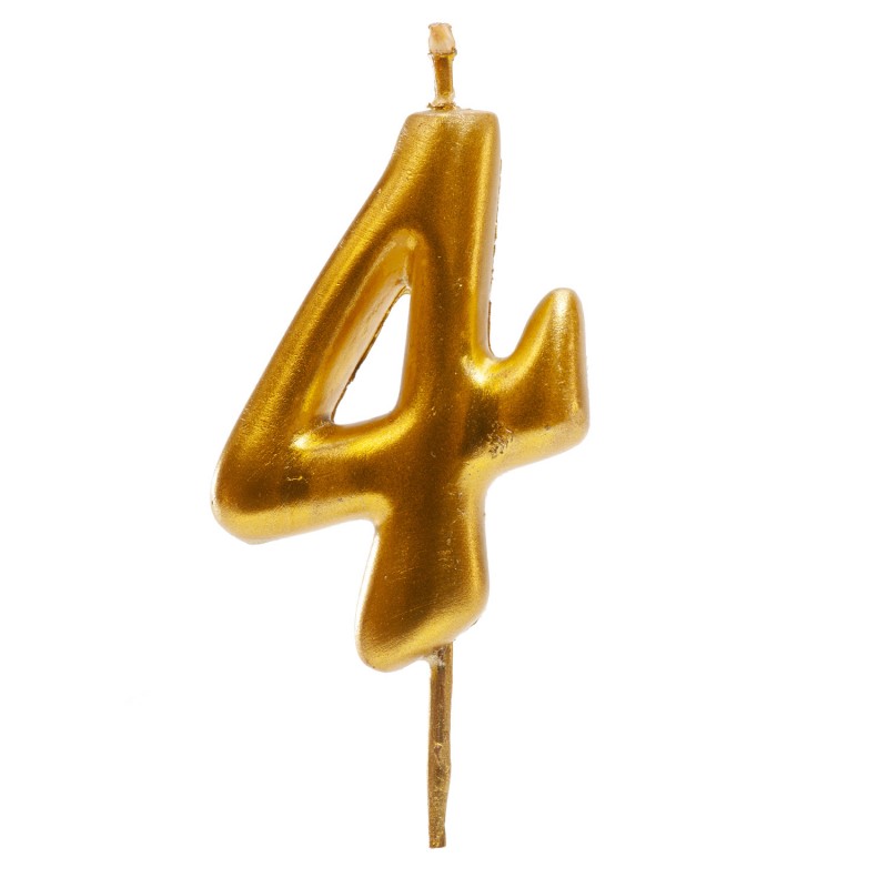 Candela di compleanno color oro con il numero 4
