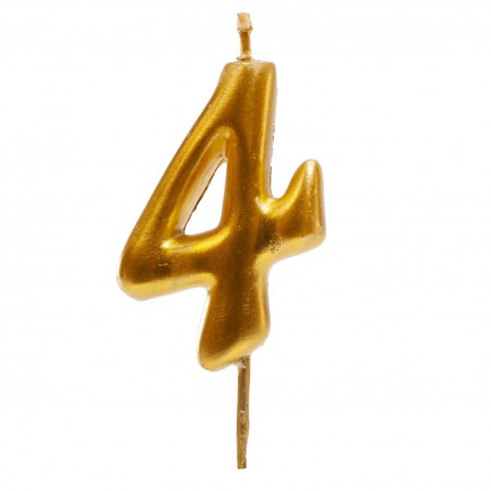 Candela di compleanno color oro con il numero 4