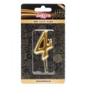 Candela di compleanno color oro con il numero 4