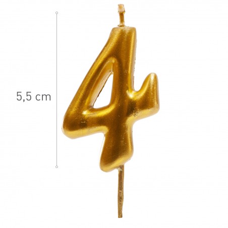 Candela di compleanno color oro con il numero 4