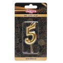 Candela di compleanno color oro con il numero 5
