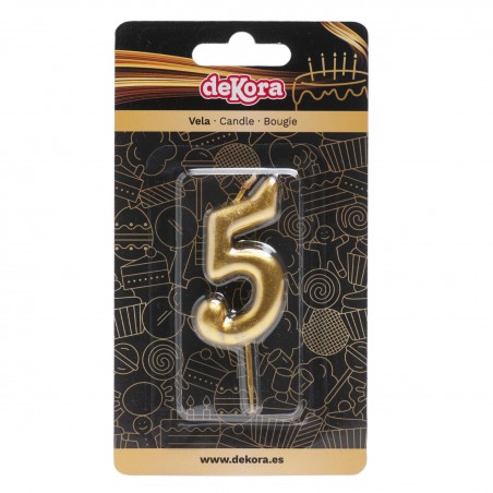 Candela di compleanno color oro con il numero 5