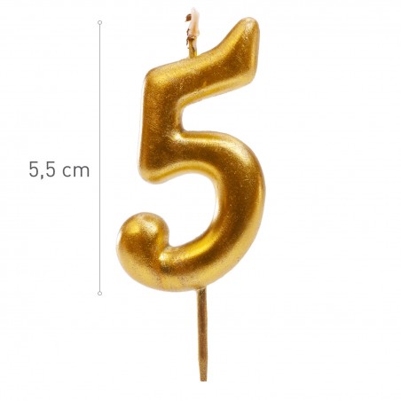 Candela di compleanno color oro con il numero 5