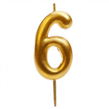 Candela di compleanno color oro con il numero 6