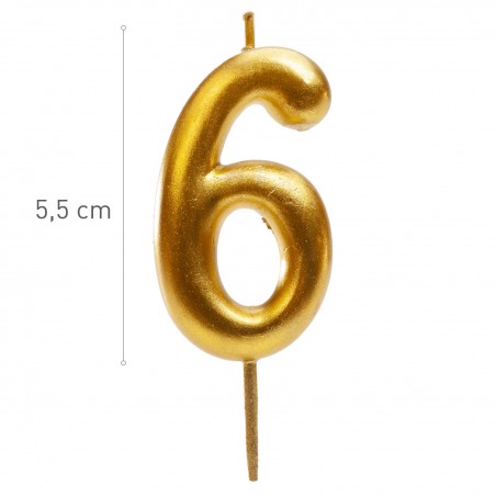 Candela di compleanno color oro con il numero 6