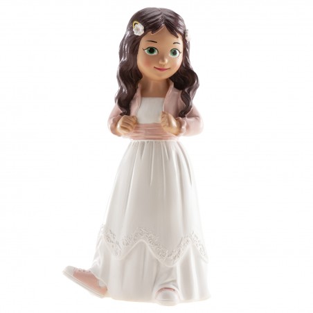 Figura di torta bambina mora con giacca rosa e scarpe da ginnastica