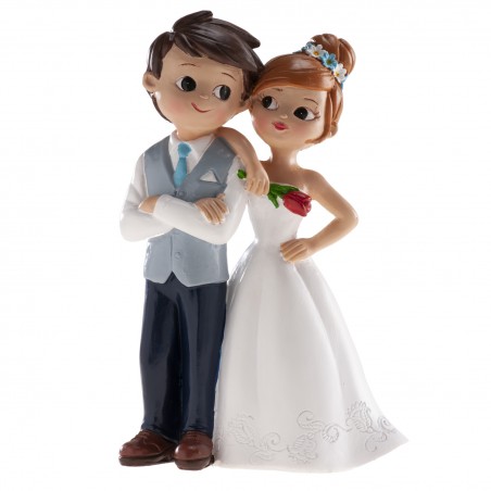 Figura di torta Sposa e sposo con fiore rosso
