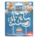 Candela di compleanno happy birthday di colore blu