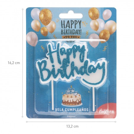 Candela di compleanno happy birthday di colore blu