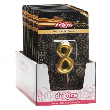 Candela di compleanno numero 8 in colore dorato