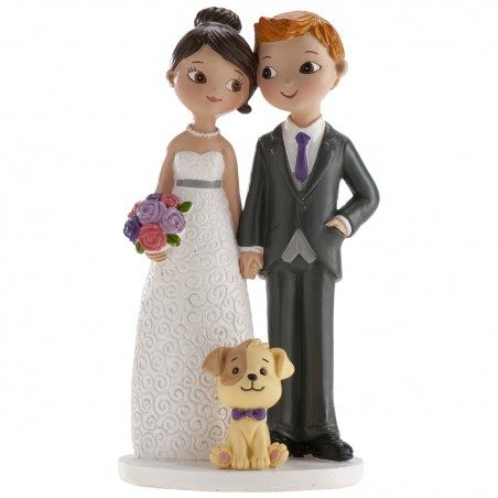 Coppia di sposa con cane 16cm