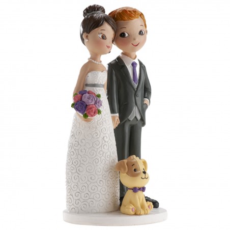 Coppia di sposa con cane 16cm