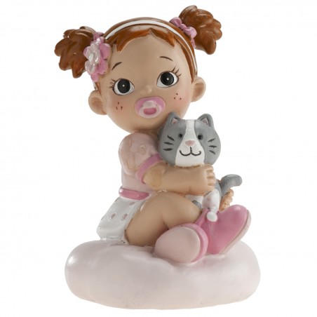 Figura di torta per battesimo bambina con gattino