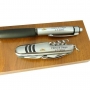 Penna e coltello personalizzati in una scatola di legno per bomboniere
