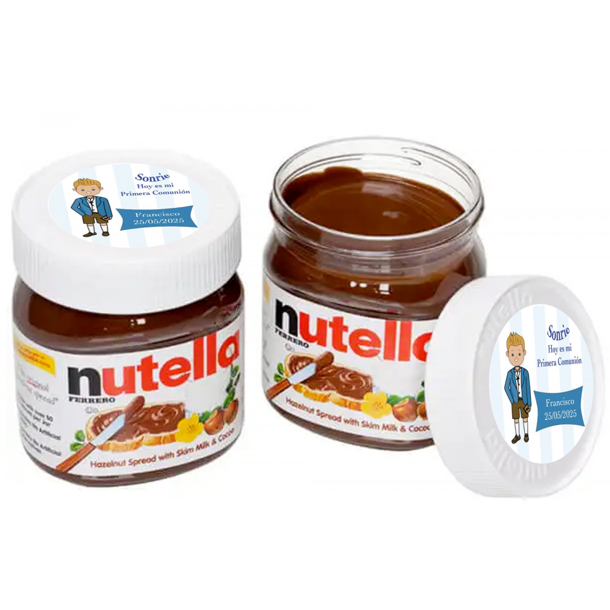 Nutella personalizzata con adesivo di bambino per la comunione