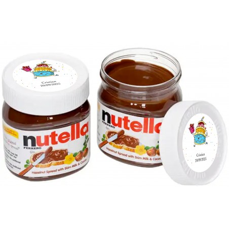 25g di Nutella personalizzata sul coperchio con adesivo di compleanno