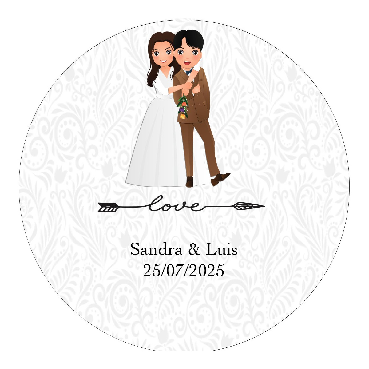 Adesivo personalizzato per matrimonio rotondo di 3 cm