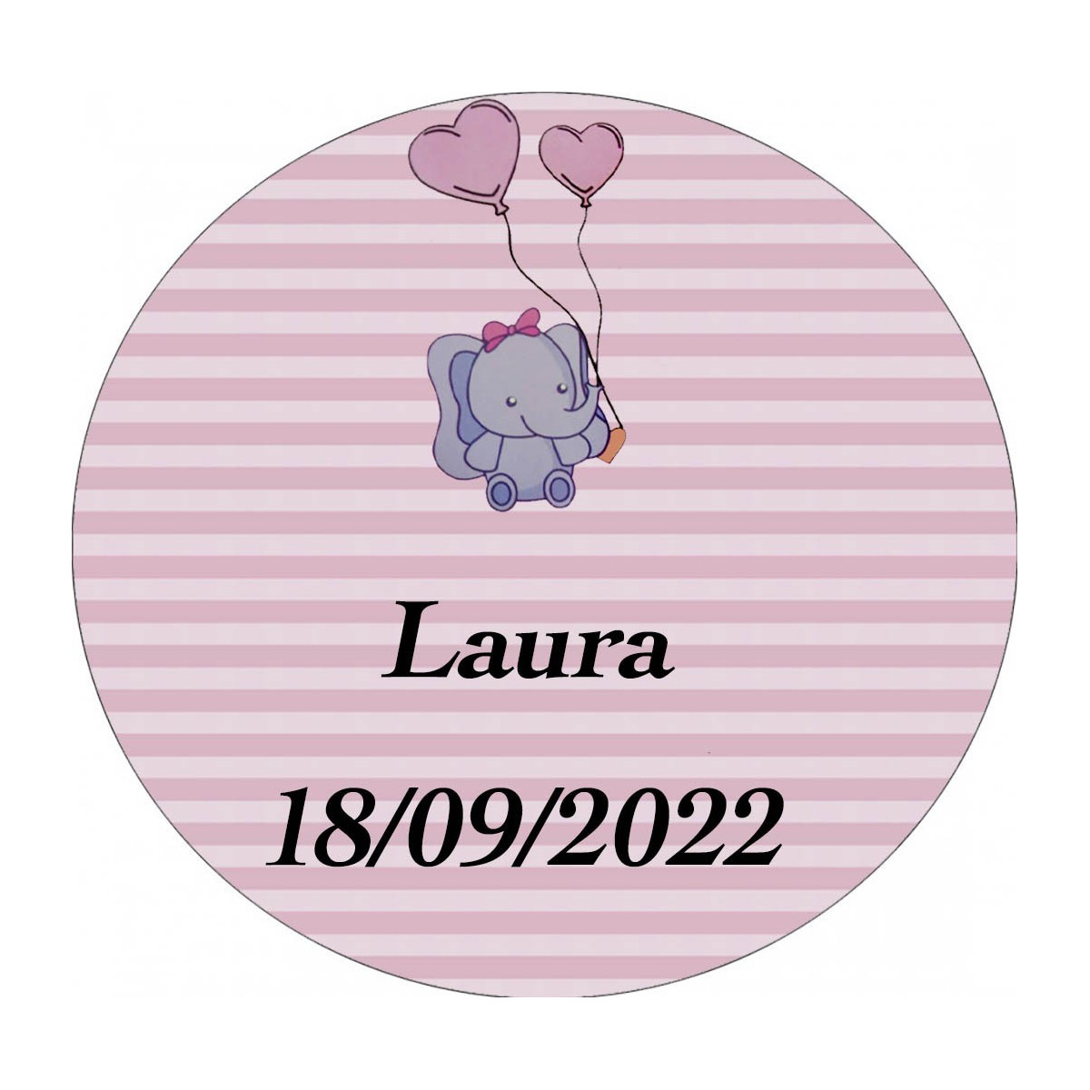 Adesivo rotondo per battesimo bambina, personalizzato con nome e data