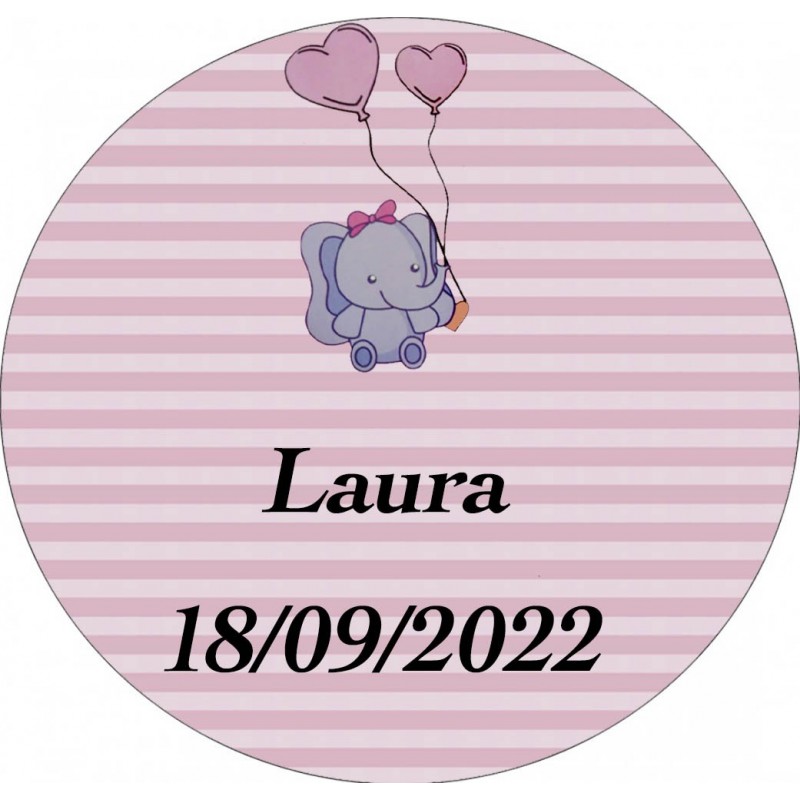 Adesivo rotondo per battesimo bambina, personalizzato con nome e data