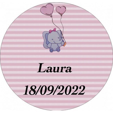 Adesivo rotondo per battesimo bambina, personalizzato con nome e data
