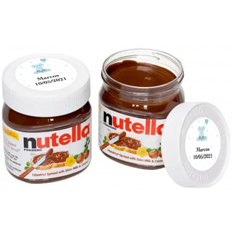 Nutella in barattolo da 25 grammi personalizzato con adesivo di battesimo bambino